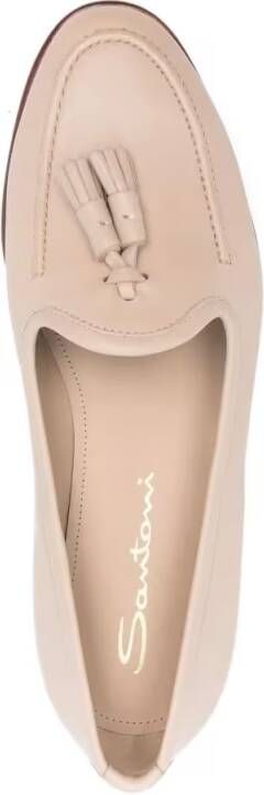 Santoni Beige Leather Tassel Loafers With Rubber Sole in beige