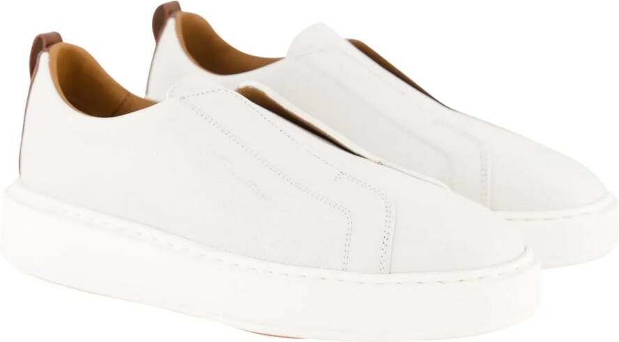 Santoni Low-Top Sneakers White Leather Slip-On Sneakers in wit