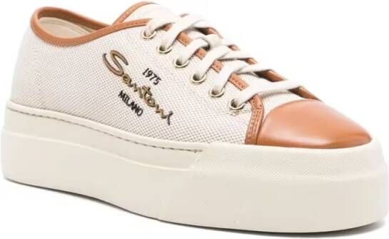 Santoni Low-Top Sneakers Casual White Trainers in beige