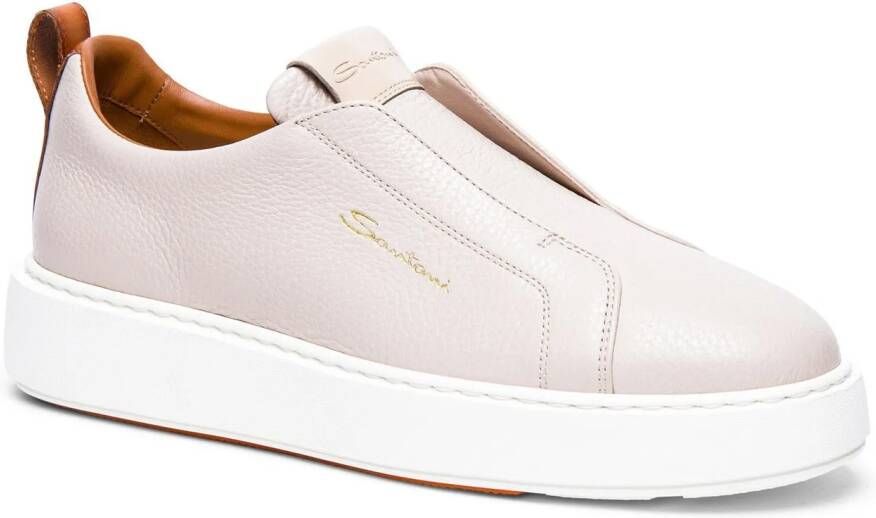 Santoni Low-Top Sneakers White Leather Slip-On Trainers With Rubber Sole in wit