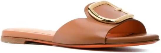 Santoni Slippers & Mules Brown Leather Mules With Bold Buckle Detail in bruin
