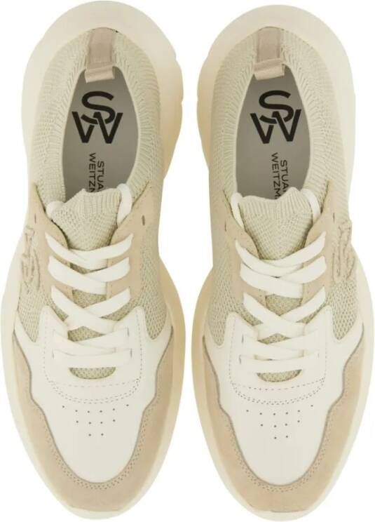 Stuart Weitzman Low-Top Sneakers Textured Mesh And Leather Sneakers With Chunky Sol in wit