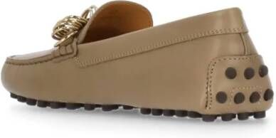 TOD'S Beige Leather Loafers With Squared Toe in beige