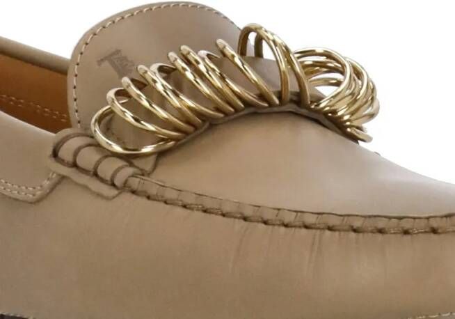 TOD'S Beige Leather Loafers With Squared Toe in beige