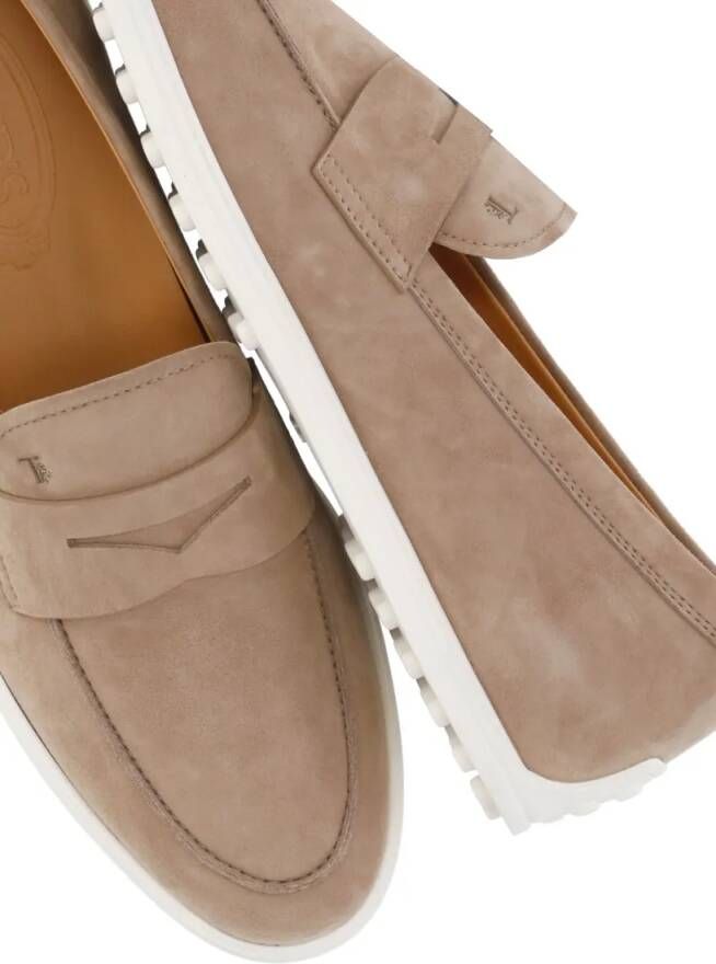 TOD'S Beige Suede Leather Loafers in beige