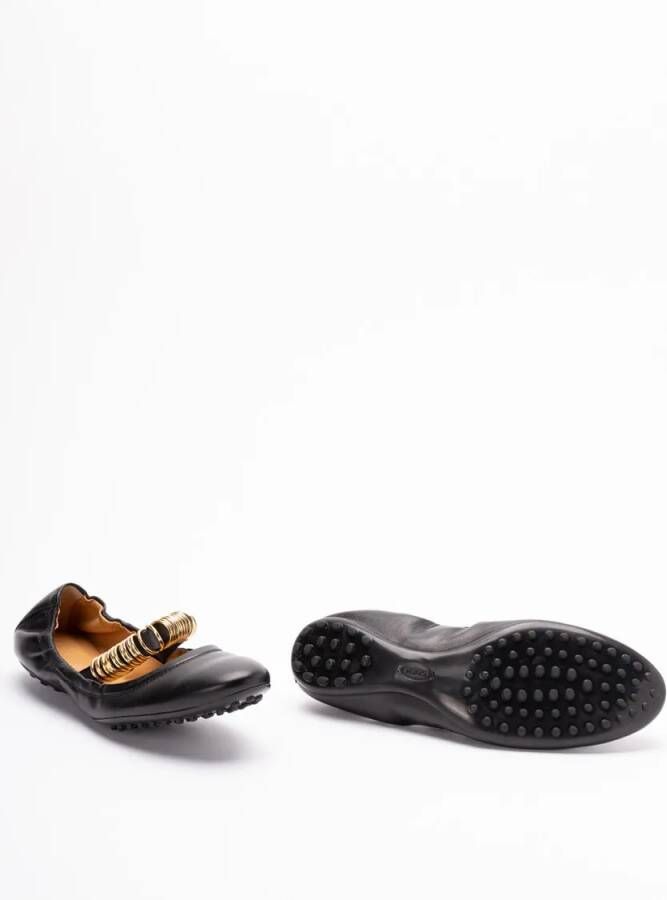 TOD'S Black Lambskin Ballerinas With Gold Ring Embellish in zwart