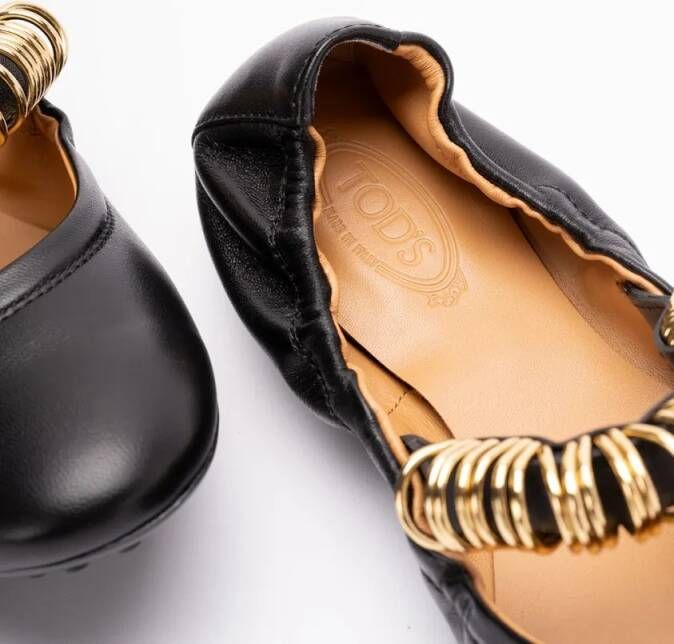 TOD'S Black Lambskin Ballerinas With Gold Ring Embellish in zwart
