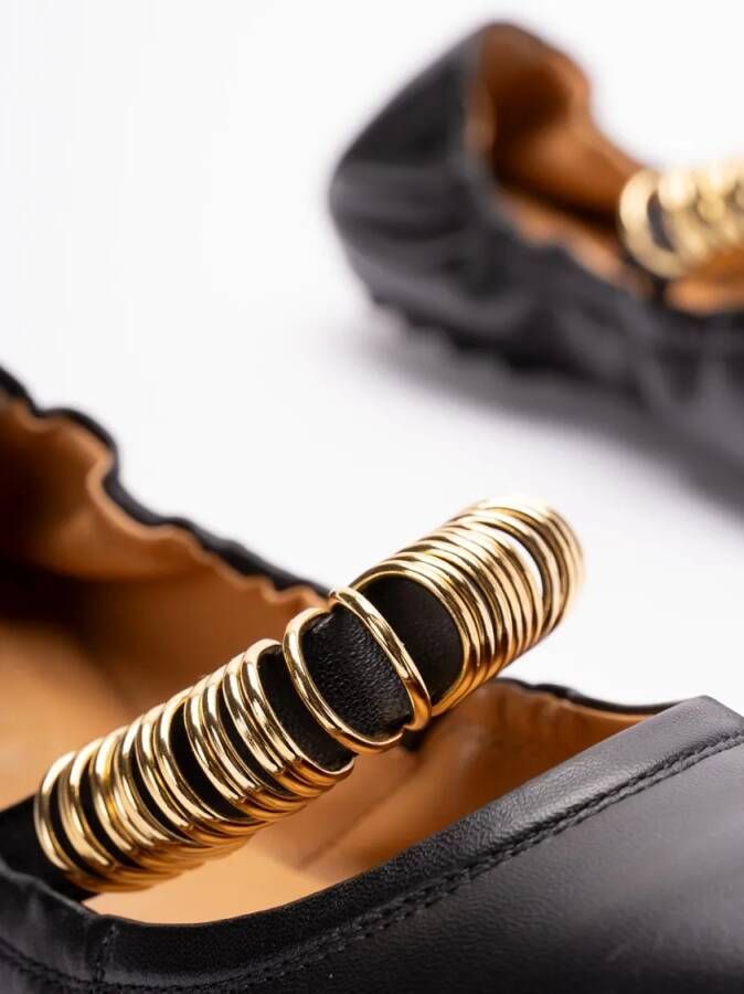 TOD'S Black Lambskin Ballerinas With Gold Ring Embellish in zwart