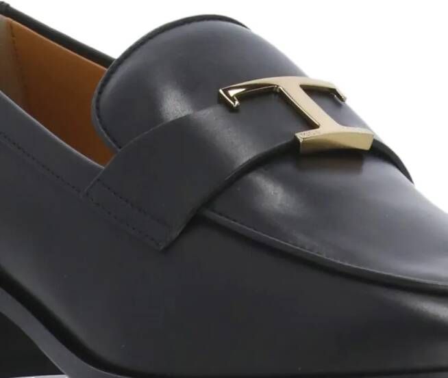 TOD'S Black Leather Loafers With Heel in zwart