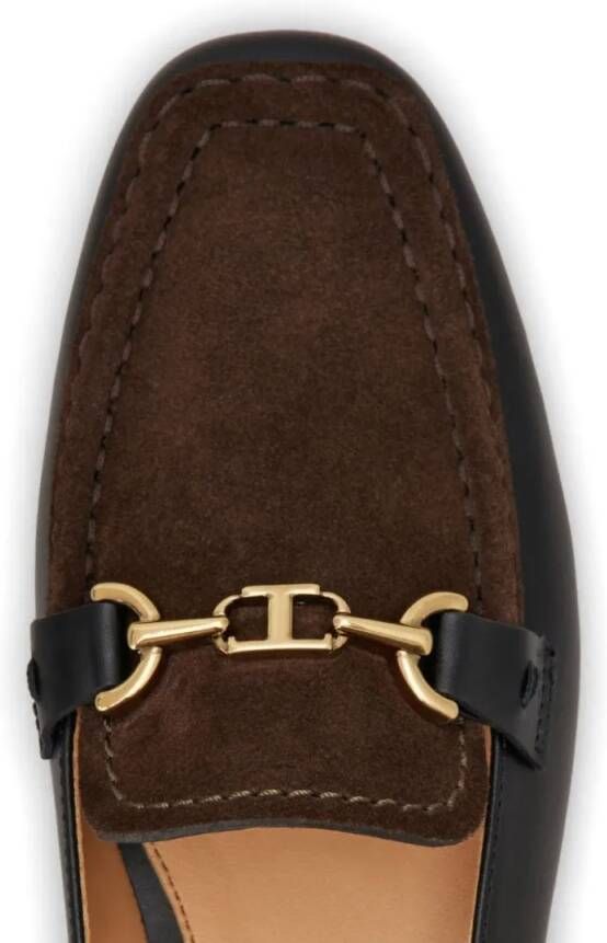 TOD'S Black Leather Loafers With Suede Accent in zwart