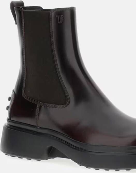 TOD'S Boots Burgundy Brown Ankle Boots With Elastic Sides in bruin