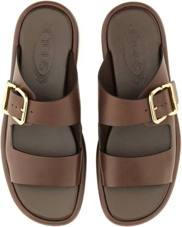 TOD'S Brown Leather Sandal in bruin