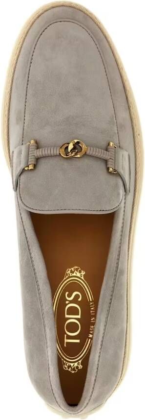 TOD'S Grey Suede Loafers With Raffia Band in grijs