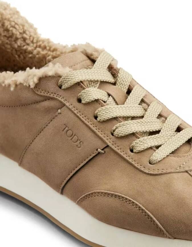 TOD'S Low-Top Sneakers Brown Cow Leather Trainers With Plush Lining in beige