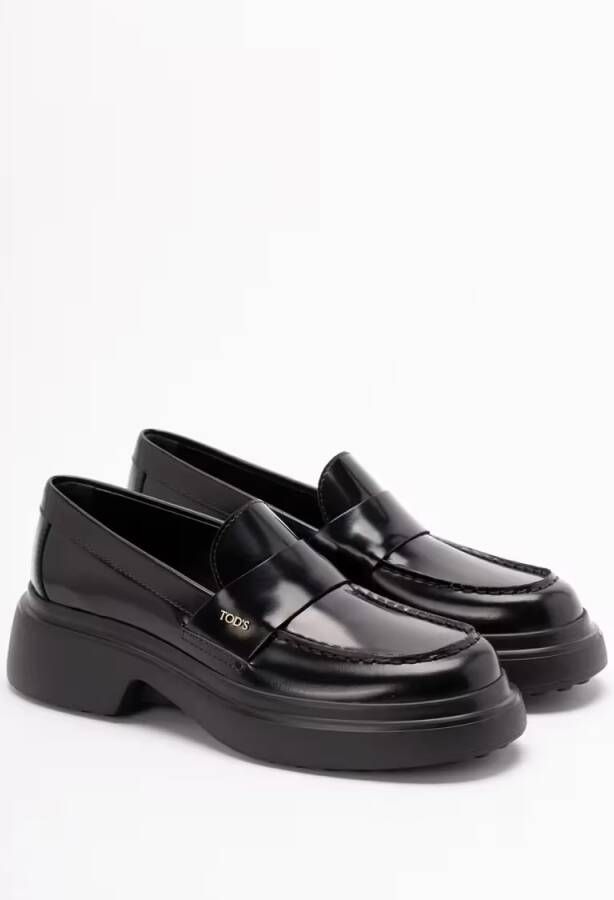 TOD'S Polished Black Calf Leather Loafers in zwart