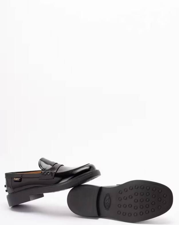 TOD'S Polished Black Calf Leather Loafers in zwart