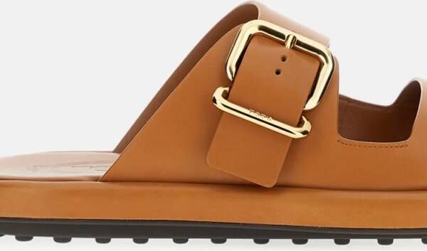 TOD'S Sandalen Leather Sandals With Gold Buckle Closure in bruin