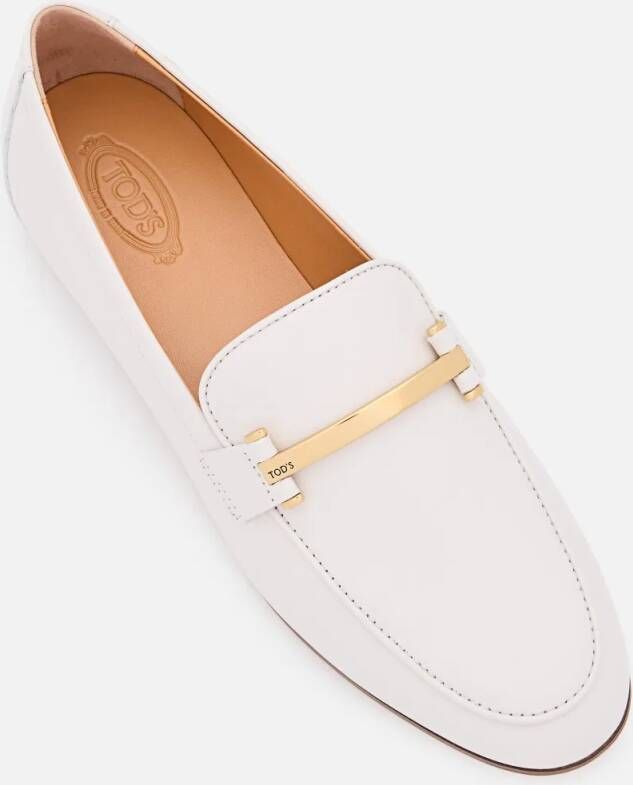 TOD'S White Leather Loafers With Metal Accents in wit
