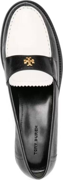 TORY BURCH Black Leather Loafers With Decorative Emblem in zwart