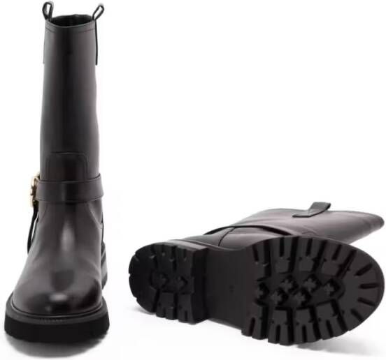 Twin-Set Boots Mid-Calf Black Leather Boots With Buckle Fastening in zwart