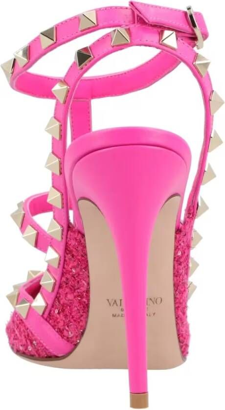 Valentino Garavani Hoge hakken Caged 100 Tweed & Leather Pump Pink in roze