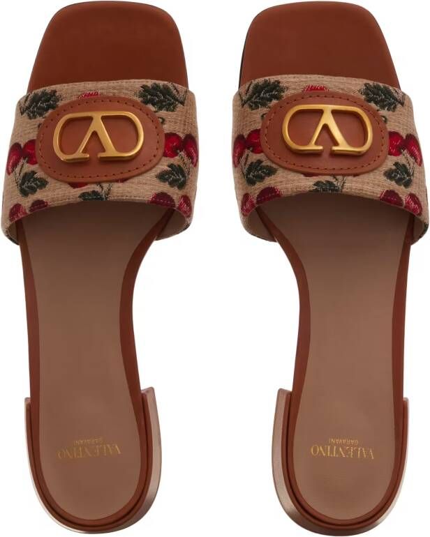 Valentino Garavani Sandalen Slide Rafia Jaquard in bruin