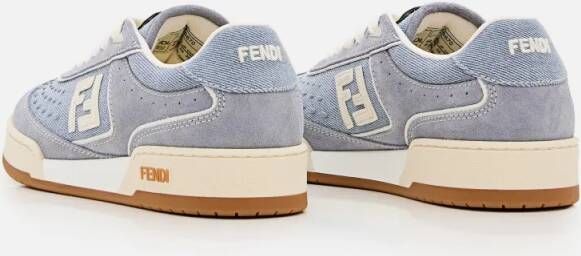 Fendi Low-Top Sneakers Denim And Leather Trainers With Embossed Logo in blauw