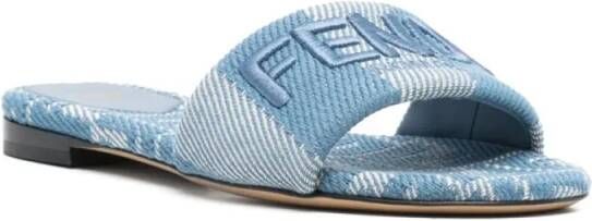 Fendi Sandalen Flat Sandals With Logo-Embellished Strap And Textu in blauw