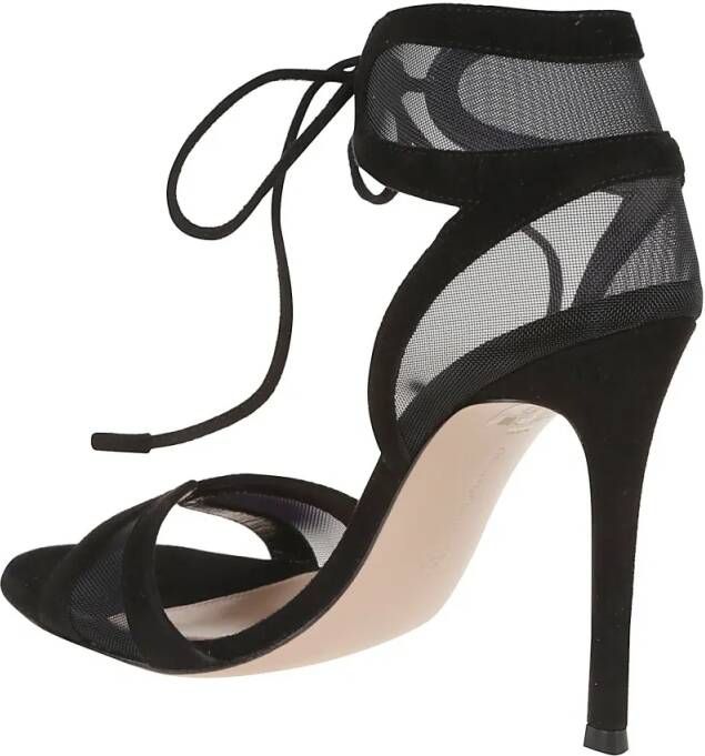 Gianvito Rossi Sandalen Suede And Transparent Mesh Stiletto Sandal in zwart
