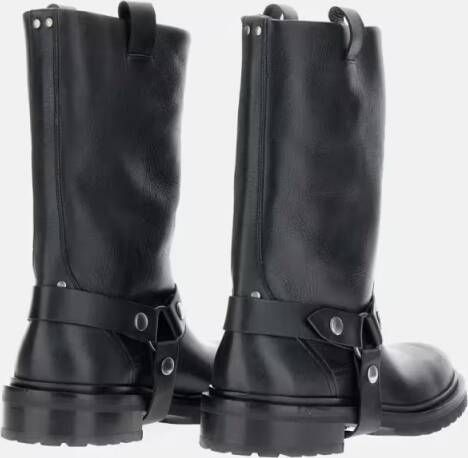 Golden Goose Boots Distressed Black Leather Kurt Boots With Silver Ac in zwart