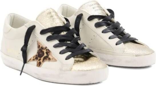 Golden Goose Low-Top Sneakers Off-White Leather Sneakers With Leopard-Print Star in beige