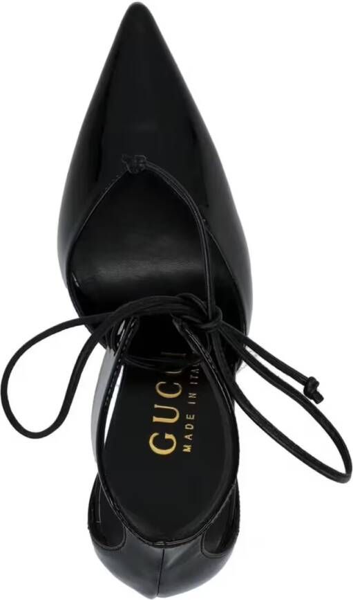 Gucci Hoge hakken Pointed Toe Black Painted Leather Pumps in zwart