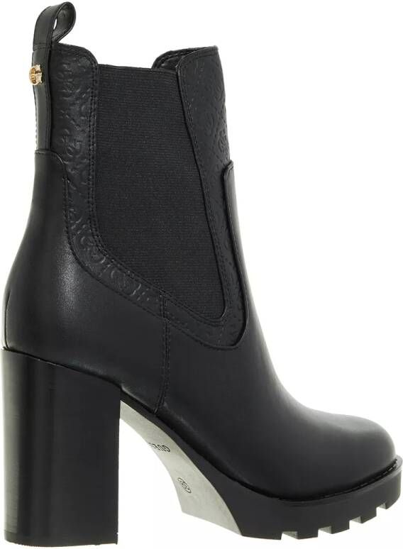 Guess Zwarte leren dameslaarzen met elastische banden en gouden logo Zwart Dames - Foto 5