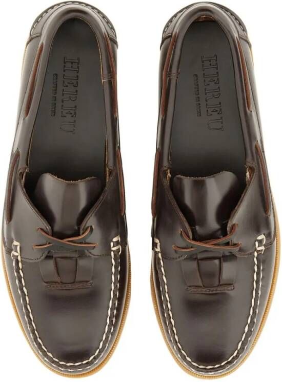 Hereu Brown Calf Leather Boat Moccasins in bruin