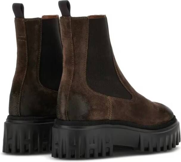 Hogan Boots Brown Leather Ankle Boots With Black Sole in zwart