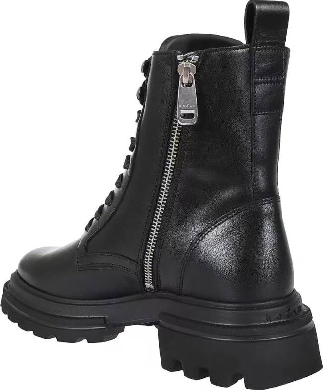 Hogan Boots H674 Lace-Up Leather Ankle Boots in zwart