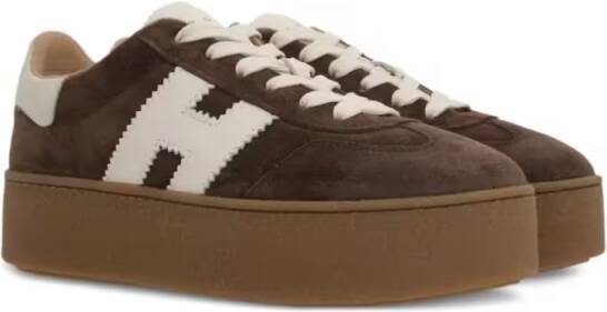 Hogan Low-Top Sneakers Brown Suede Sneakers With Platform Sole And Textur in bruin