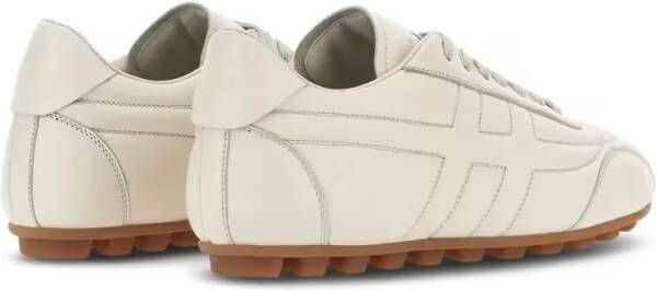 Hogan Low-Top Sneakers Minimalist White Leather Sneakers With Textured Gr in beige
