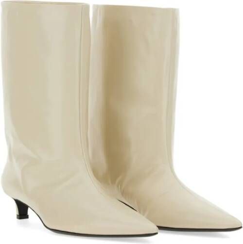 Jil Sander Boots Mid-Calf Heeled Boots With Glossy Finish in beige