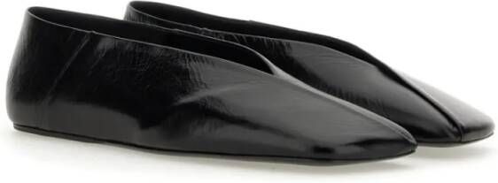 Jil Sander Pointed Black Leather Slippers With Design in zwart