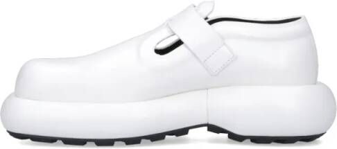 Jil Sander White Leather Buckle Detail Loafers in wit