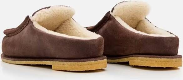 J.W.Anderson Slippers & Mules Brown Suede Mules With Cozy Fur Interior And Embos in bruin