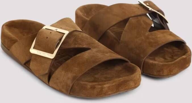 Loewe Sandalen Brown Calf Suede Sandals With Bold Buckle Detail in bruin