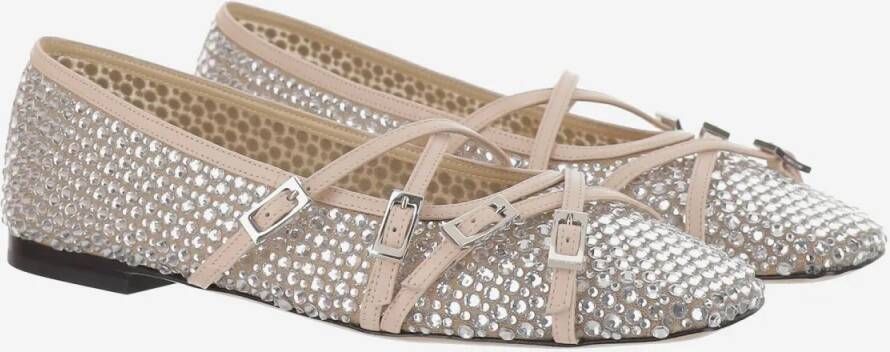 Mach&Mach Ballet Flats With Crystal Embellishment And Adjust in beige