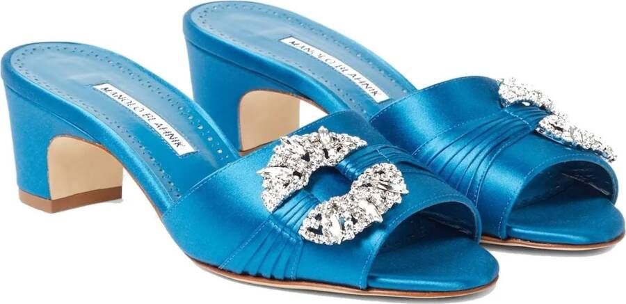 Manolo Blahnik Hoge hakken Prinap 050 Satin Mules in blauw