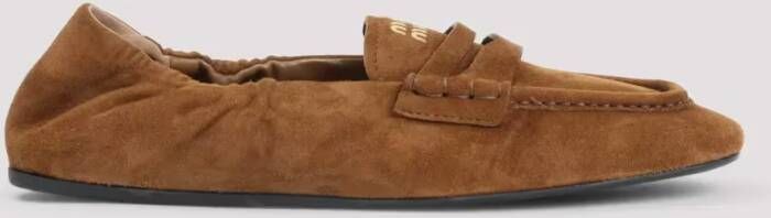 Miu Brown Suede Lamb Leather Loafers in bruin