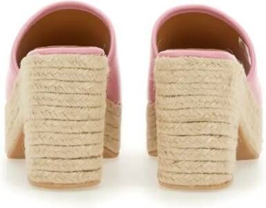 Moschino Sandalen Pink Leather Sandal With Jute-Wrapped Platform in roze