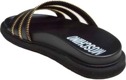 Moschino Sandalen Zipper Black Leather Sandals in zwart