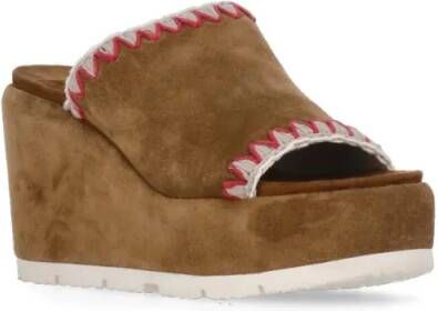 Mou Sandalen Brown Suede Leather Eva Monoband Wedges in bruin