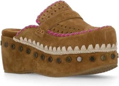 Mou Sandalen Brown Suede Leather Sabot in bruin